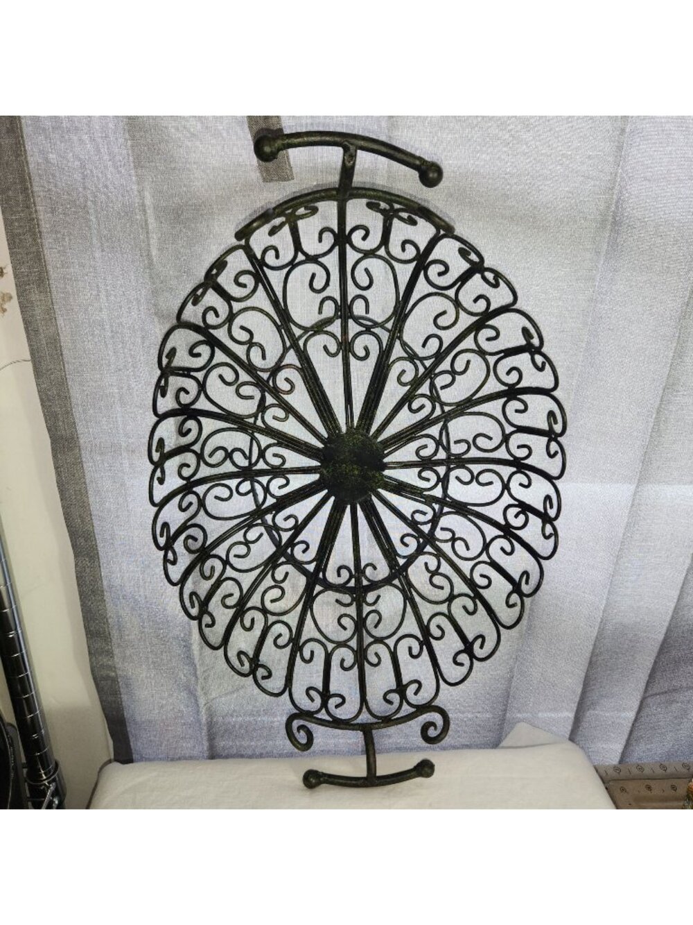 Vintage Heavy Wrought Iron Sunburst Scrollwork Oval Center piece Or Basket Decor